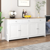 Sideboard Landhausstil Weiß 160 cm mit Schubladen für Wohnzimmer und Esszimmer, Holzmaserung