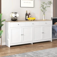 Sideboard Landhausstil Weiß 160 cm mit Schubladen für Wohnzimmer und Esszimmer, Holzmaserung(m-1)