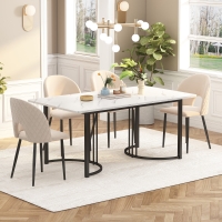 Modern Rectangular Extendable Dining Table with Adjustable Feet, White/Black