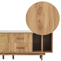 Meuble TV scandinave en rotin pour écrans jusqu'à 80 pouces, console avec portes en rotin, pieds en métal et espace de rangement, naturel(m-9)