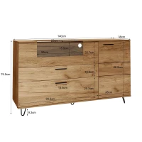 Buffet moderne avec porte vitrée et lumière LED, contrôlable via application, grand espace de rangement, 140x38x79,5 cm, Naturelle(m-3)