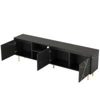 Grand Meuble TV Scandinave 200x35x60 cm pour TV jusqu'à 90 pouces avec 3 Portes et Design Moderne, Noir(m-6)