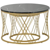 Ensemble de table basse gigogne moderne en MDF, finition effet marbre et structure en métal, 70x70x45 cm et 45x45x40 cm, Noir(m-7)