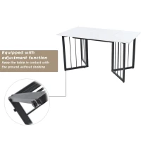 Kitchen Table in Oblong Shape with V-shaped Support Legs, Extendable Table with Marble Top, Metal Frame, 140x80x75 cm, White+Black(m-6)