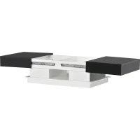 Table Basse de Salon Moderne Multifonctionnelle avec Plateau Relevable, Tiroirs Cachés et Étagère Extensible, 99x60x36 cm, Noir+Blanc(m-6)