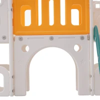 Toboggan pour enfants multifonctionnel 6 en 1 avec rampe, double plateforme, casiers, panier de basket et échelle，174x150x95 cm, Vert antique(m-11)