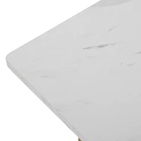 Modern Dining Room Table in Marble Top with Adjustable Metal Legs, Rectangular Extendable Table for Kitchen, 140x80x75 cm, White+Gold(m-8)