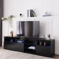 Moderner TV-Schrank mit LED-Beleuchtung, Hochglanz und Glaselementen, Schwarz(m-8)