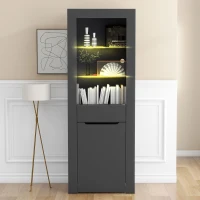Vitrine moderne avec lumières LED et étagères spacieuses pour ranger livres et objets, en panneaux de particules écologiques, 60x35,5x165 cm, Gris(m-1)