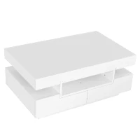 Couchtisch weiß hochglanz, 80x50x36 cm Luxus Couchtisch mit LED-Licht und großen Schubladen zum Wohnzimmer(m-10)