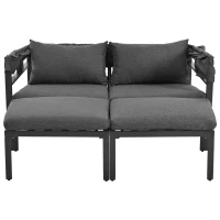 Gartenmöbel-Set mit Markise, Viersitzer, verzinktes Stahlrohr, abnehmbare und waschbare Sitzkissen, Grau(m-9)