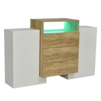 Sideboard und mit LED-Beleuchtung, Modernes Design und Viel Stauraum, Weiß + Holzfarbe(m-2)
