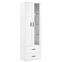 Vitrine lumineuse LED multifonctionnelle, 16 couleurs, avec 2 portes, 5 étagères en verre, interface USB, salon et bureau, 59,5x35x182 cm, Blanc(m-2)