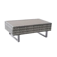 Polyrattan-Garnitur für Garten, 4-5 Personen Lounge-Set mit Ecksofa, Tisch & abnehmbaren Bezügen, Grau(m-5)