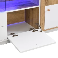 Lowboard TV-Schrank mit LED-Beleuchtung, Glaseinsatz und Schubladen, Natürliche farben(m-10)