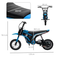 HOMCOM 24V Electric Motorbike with Twist Grip Throttle, Music, Horn, 12" Pneumatic Tyres, 16km/h Max Speed - Blue(m-3)