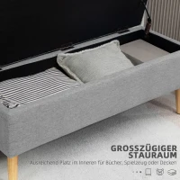 HOMCOM Ławka tapicerowana z przestrzenią do przechowywania, wykończenie w wyglądzie lnu, nogi z drewna kauczukowego, do 220 kg, 110x39x45cm, szara(m-3)