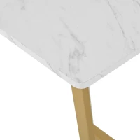 Modern Fodable Dining Table with Marble Pattern, Adjustable Metal Legs, Rectangular Kitchen Table for Dining Room, 140x80x75 cm, White+Gold(m-7)