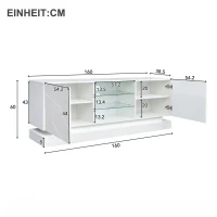 Meuble TV Moderne Brillant avec Étagère en Verre Réglable et Charnières Silencieuses, Support pour TV jusqu'à 70 Pouces, 160x38,5x60 cm, Blanc(m-3)
