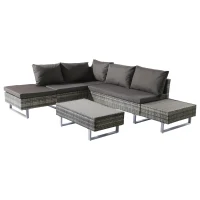 Polyrattan-Garnitur für Garten, 4-5 Personen Lounge-Set mit Ecksofa, Tisch & abnehmbaren Bezügen, Grau(m-2)