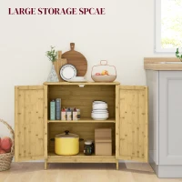 HOMCOM Comodă în Stil Boho din Rattan și Bambus, Dulap cu 2 Uși și Raft Interior, 60x27x67.5 cm, Lemn Natural(m-4)