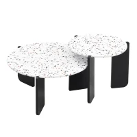 Table basse gigogne moderne, pouvant servir de table basse ou de table de chevet, 70x70x35 cm + 50x50x45,5 cm, Noir(m-2)