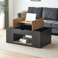 Table Basse en MDF avec Design Élégant et Espace de Rangement Intégré, 109,5x59,7x43 cm, Gris+Marron(m-1)