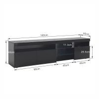Moderner TV-Schrank mit LED-Beleuchtung, Hochglanz und Glaselementen, Schwarz(m-3)