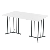Modern Oblong Dining Room Tables with Adjustable Feet, Marble Pattern MDF Top, Kitchen Units with Metal Frame, 140x80x75 cm, White(m-4)
