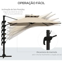 Outsunny Chapéu de Sol de Alumínio Chapéu de Sol Excêntrico com Manivela Teto Duplo Inclinável Mastro Giratório 360° Ø295x270 cm Cáqui(m-4)