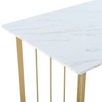 Modern Oblong Dining Room Tables with V-shaped Support Legs, Marble Top Extendable Table with Metal Frame, 140x80x75 cm, White+Gold(m-11)