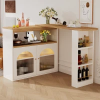 Modern Extendable Dining Table with Storage and LED Strip, Swivel Bar Bistro Table, 138-193x39x105 cm, White(m-8)
