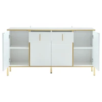 Crédence Élégante avec Détails Dorés, Tiroirs Silencieux et Étagères Réglables, 140x35x76 cm - Parfaite pour Cuisine et Salon, Blanc(m-8)