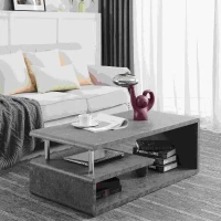 Moderner Couchtisch, Zementgraues Finish , LED-Beleuchtung, für Wohnzimmer und Büro, Grau(m-5)