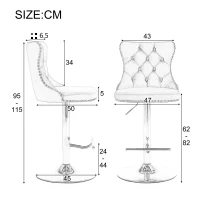 Set of 2 Adjustable Velvet Bar Stools with Backrest, Gold Electroplated Legs, 360° Rotatable, 62-82 cm Height, 45x45 cm Base, Up to 136 kg Load, Beige(m-3)