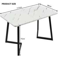 Modern Rectangular Marble Coffee Table with Metal Legs, Kitchen Table for Dining Room,V-shaped Support Legs, 117x68x75 cm, White/Black(m-3)