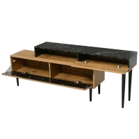 Moderner TV-Ständer mit Marmor- und Holzmaserungsdesign, PVC-Kante und stabilen Eisenbeinen, Holzfarbe(m-9)