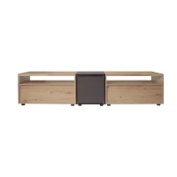 TV-Schrank mit Schubladen und Glastrennwänden im Farbblockdesign , Schwarz + Holz(m-2)
