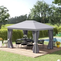Outsunny 4 x 3(m) Patio Gazebo Canopy Garden Tent Shelter with Vented Roof, Mosquito Netting and Curtains, Aluminium Frame, Grey(m-13)