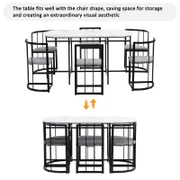 Modern Rattan 6 Seater Garden Dining Table Set with Backrest Chairs and Cushions, Black Iron Frame, 140x80x76 cm, Black(m-4)