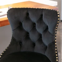 Set of 2 Adjustable Velvet Bar Stools, 360° Swivel, Gold Electroplated Legs, 62-82 cm Height, 45x45 cm Base, 136 kg Load Capacity, Black(m-9)