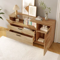 Sideboard mit Glastüren und App-gesteuerten LED-Leuchten, modernes Design und viel Stauraum,Holzfarbe(m-5)