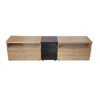 TV-Schrank mit Schubladen und Glastrennwänden im Farbblockdesign , Schwarz + Holz(m-8)