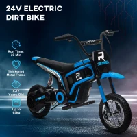 HOMCOM 24V Electric Motorbike with Twist Grip Throttle, Music, Horn, 12" Pneumatic Tyres, 16km/h Max Speed - Blue(m-6)