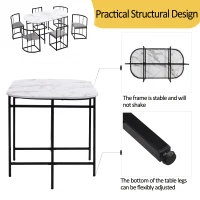 Modern Rattan 6 Seater Garden Dining Table Set with Backrest Chairs and Cushions, Black Iron Frame, 140x80x76 cm, Black(m-5)