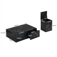 Table basse multifonctionnelle gigogne modulable en marbre, grande table avec tiroirs, petite table avec rangement, 100x33,5x70 cm + 32x32x50 cm, Noir(m-3)