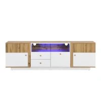 Meuble TV Bas Mobile avec Lumières LED Changeantes, Étagères en Verre et Tiroirs, 180x35x50 cm, Naturel(m-2)