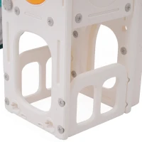 Toboggan pour enfants multifonctionnel 6 en 1 avec rampe, double plateforme, casiers, panier de basket et échelle，174x150x95 cm, Vert antique(m-10)