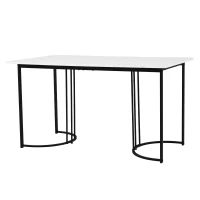 Modern Rectangular Extendable Dining Table with Adjustable Feet, Marble Pattern MDF Top and Metal Frame, 140x80x75 cm, White/Black(m-7)