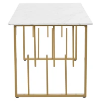 Modern Dining Rooms Tables with Iron Square Tube Legs and Marble Pattern, Extendable Table for Kitchen, 140x80x75 cm, White+Gold(m-7)